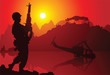 Vektor: Soldier with crashed helicopter on the background Soldier with crashed helicopter on the background