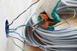 worker puts the wires