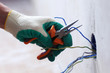worker puts the wires