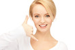 woman making a call me gesture