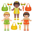Set of girls dolls with different accessories
