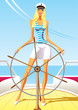 beautiful woman on the luxury yacht - vector illustration