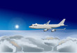 plane in blue sky illustration