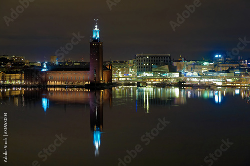 Photo: Night view of the Stockholm City Hall, Sweden Night view of the Stockholm City Hall, Sweden
