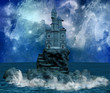 spettacolare castello su un isola e sotto la via lattea