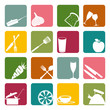 Food square icons set
