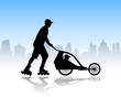 rollerskater pushing stroller with child in it - vector rollerskater pushing stroller with child in it - vector