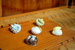 Japanese sweets on the bamboo mat