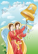 Easter greeting card with angels.