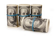 Three rolls from dollars on white background Three rolls from dollars on white background