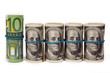 Four rolls from dollars and one roll from euros Four rolls from dollars and one roll from euros