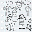 Black doodle elements with kids