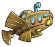 Weird wooden submarine, fantasy cartoon vector