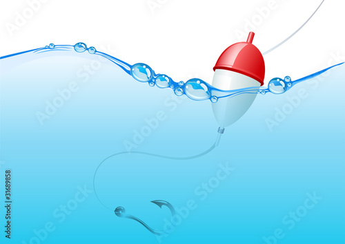 Vector: VECTOR Float, fishing line and hook underwater VECTOR Float, fishing line and hook underwater