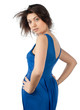 Beautiful and sexy young woman in blue dress