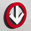 white arrow in red circle
