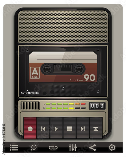 Vector: Vector cassette recorder template with icons Vector cassette recorder template with icons