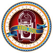 Illustrated colorful label with jukebox.