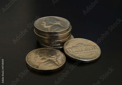 Photo: 5 cent coins or nickels in US dollars 5 cent coins or nickels in US dollars