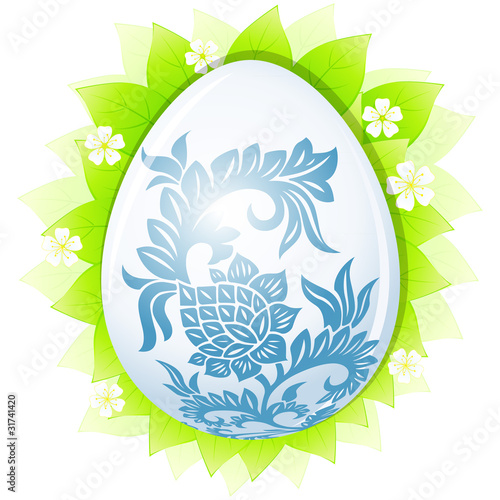 Vector: Easter egg with leaves Easter egg with leaves