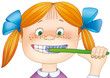 little girl cleans her teeth