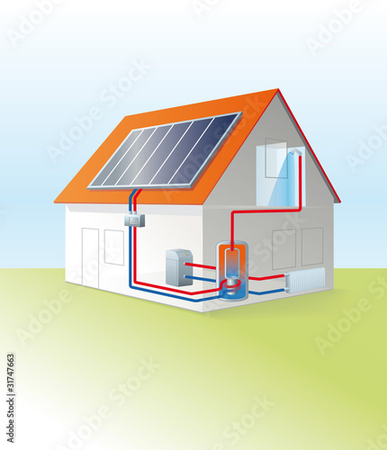 Vector: Prinzip einer Solarthermieanlage Prinzip einer Solarthermieanlage