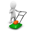 3d Little man checks out the mower