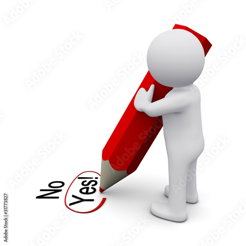 Illustration: 3D man writing yes 3D man writing yes