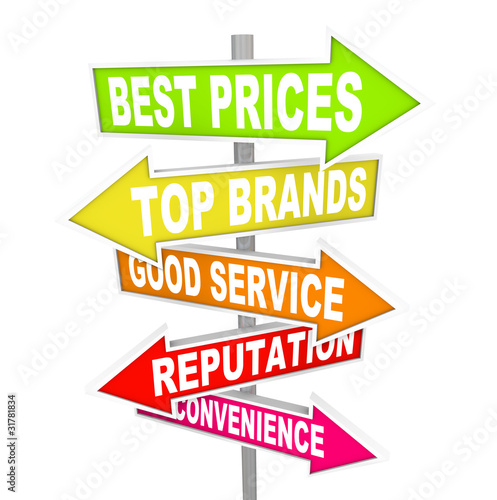 Illustration: Store Advertisements on Arrow Signs - Unique Selling Points Store Advertisements on Arrow Signs - Unique Selling Points