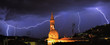 Lightning over Alba and surrounding hills in Italy.
