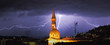 Lightning over Alba and surrounding hills in Italy.