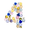 Gemstones numbers collection, figure 4. Isolated on white backgr Gemstones numbers collection, figure 4. Isolated on white backgr