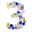 Gemstones numbers collection, figure 3. Isolated on white backgr Gemstones numbers collection, figure 3. Isolated on white backgr