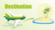 Illustration with plane and island.
