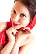 young woman in red dress