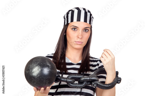 Photo: Beautiful prisoner with inmate ball Beautiful prisoner with inmate ball
