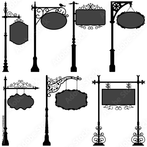 Vector: Signage Sign Pole Frame Street Ornate Banner Signage Sign Pole Frame Street Ornate Banner