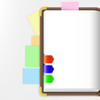 Opened dairy or notepad with bookmarks.