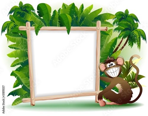 Vector: Scimmia Cartoon Con Pannello Sfondo-Monkey Panel Background Scimmia Cartoon Con Pannello Sfondo-Monkey Panel Background