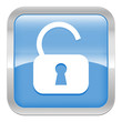 pictogramme cadenas ouvert série carré bleu