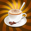 Vektor: Cup of cappuccino over rays Cup of cappuccino over rays