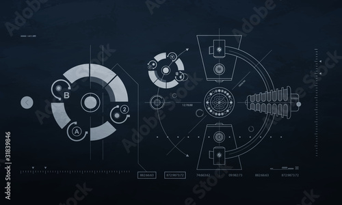 Vector: drawing mechanism on a dark background. blueprint drawing mechanism on a dark background. blueprint