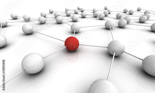 Illustration: Network 3D - All white - one red Network 3D - All white - one red