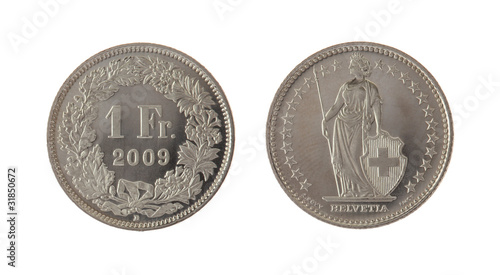 Photo: Swiss Franc Coin Isolated on White Swiss Franc Coin Isolated on White