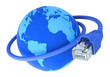 Blue network cable - around the world
