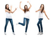 Collage of happy excited young woman Collage of happy excited young woman