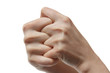 two hands in self hold fists