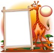 Giraffa Cartoon con Pannello-Giraffe Savannah Background-Vector Giraffa Cartoon con Pannello-Giraffe Savannah Background-Vector