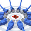 Blue network cables - meeting at the hotspot port