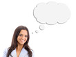Woman and Blank Thought Bubbles with Clipping Path